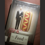 Book cover titled Food A Love Story with Jim Gaffigan and a hotdog.