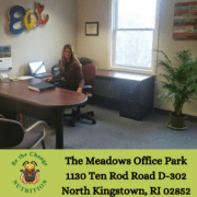 Dietitian at her desk in a new office location.