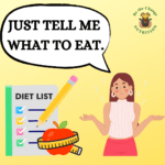 Cartoon with a confused girl not sure what to eat.