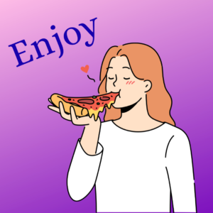 Girl enjoying pizza.