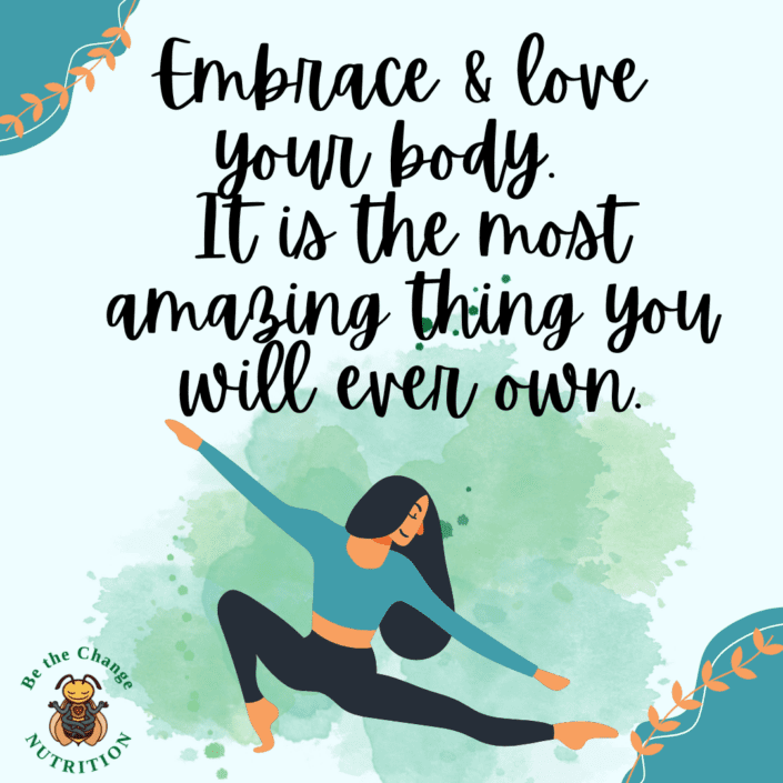 Girl doing yoga with positive quote.