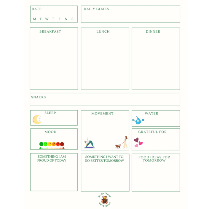 Blank food journal sheet.