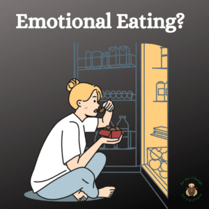 Woman emotional eating in front of the fridge.