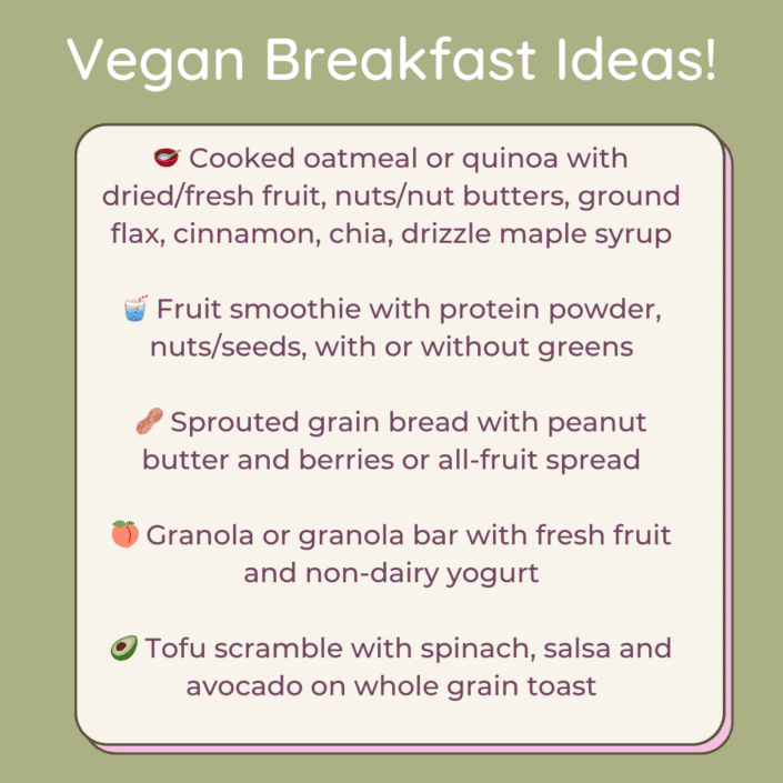 List of vegan breakfast ideas.