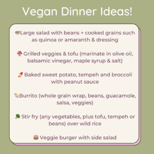 List of vegan dinner ideas.