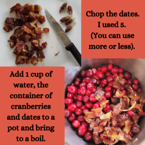 chopping dates and adding water to start the sauce