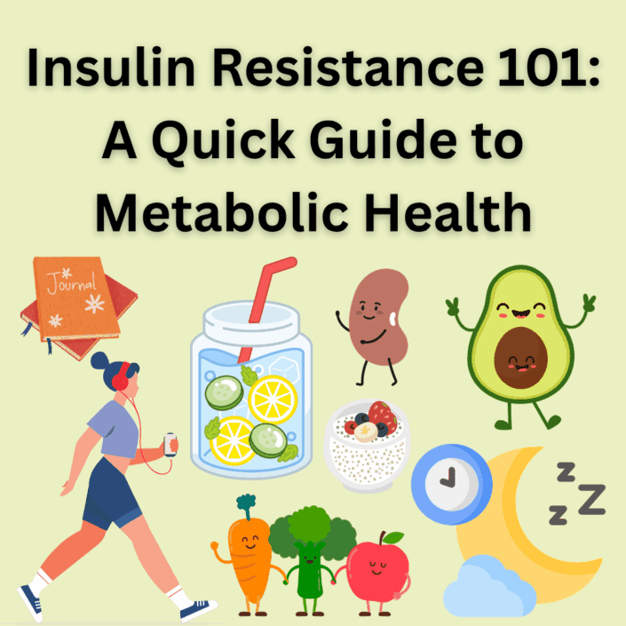 title for blog post on insulin resistance with graphics of healthy habits for metabolic health