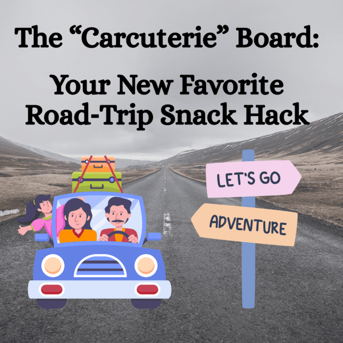 car with family on a road trip, sign with adventure, let's go.